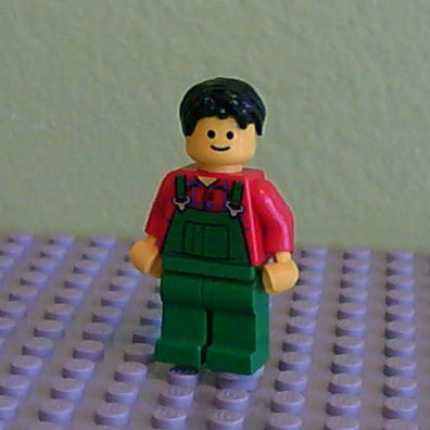 LEGO Minifigure-Overalls Farmer Green, Dark Brown Short Tousled Hair, Standard Grin-Town / City-CTY521-Creative Brick Builders